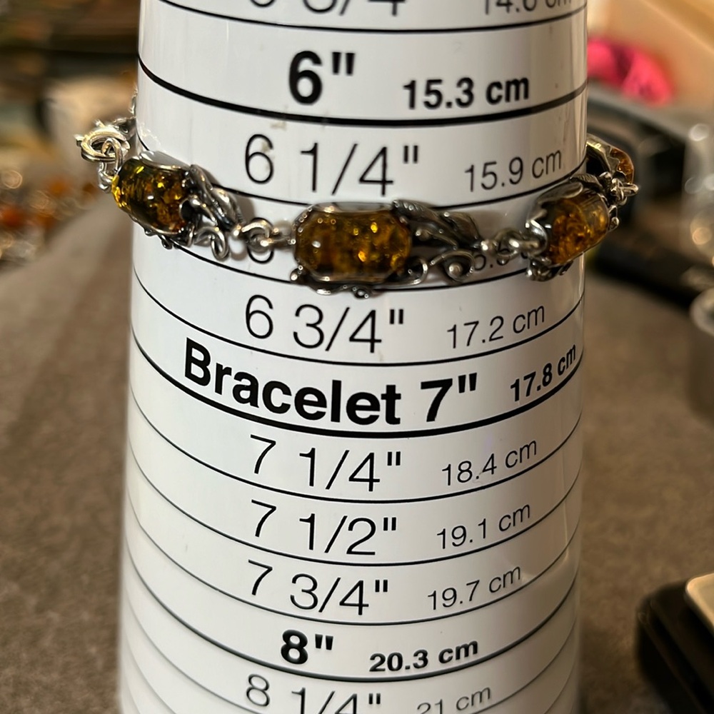 Sterling Honey Amber Rectangle Link Bracelet - Picture 6 of 8